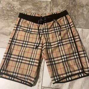 Burberry Beige and Black Checkered Shorts
